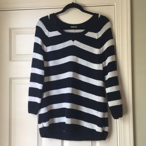 navy and white striped sweater